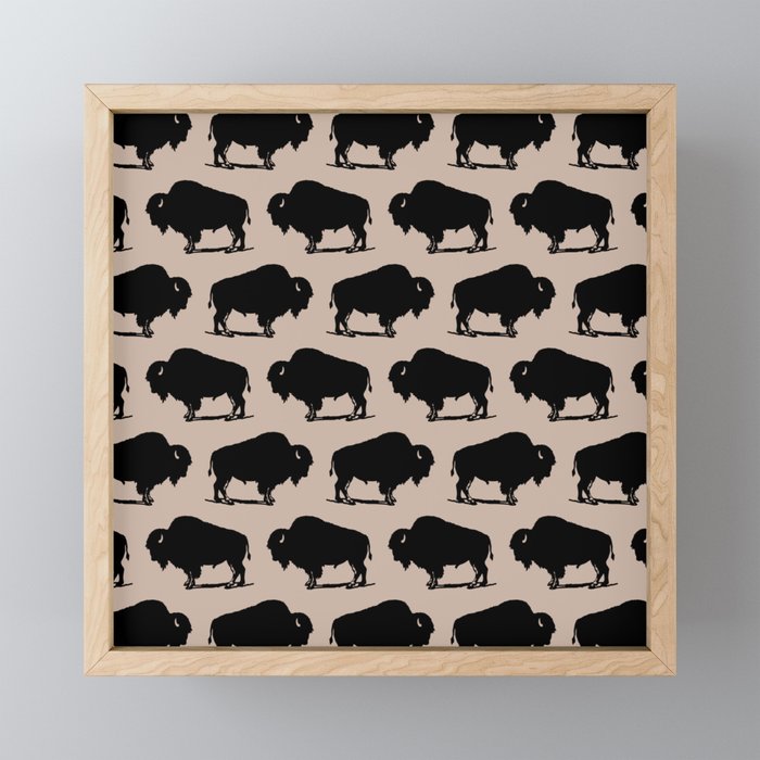 Buffalo Bison Pattern 265 Beige and Black Framed Mini Art Print