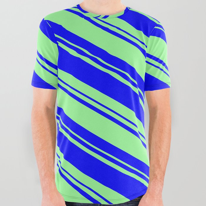 Blue and Green Colored Lines/Stripes Pattern All Over Graphic Tee