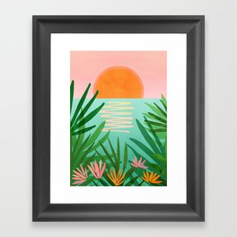 Tropical Views - Pink and Green Landscape Illustration Framed Art Print