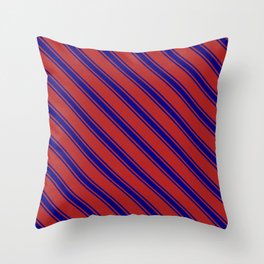 [ Thumbnail: Red and Blue Colored Lined/Striped Pattern Throw Pillow ]