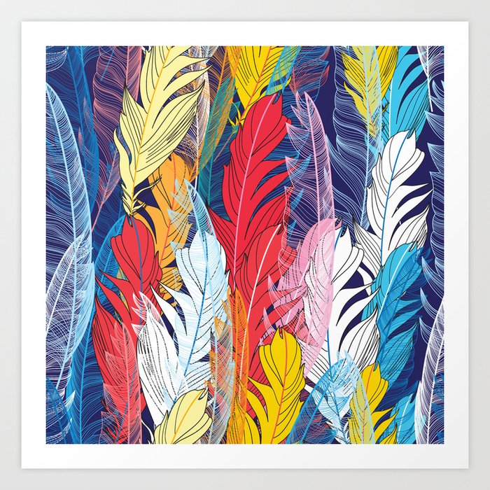 Seamless graphic pattern miracle multicolored feathers Art Print by All  About Home