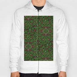 Red Flowers with Green and White Leaves Hoody
