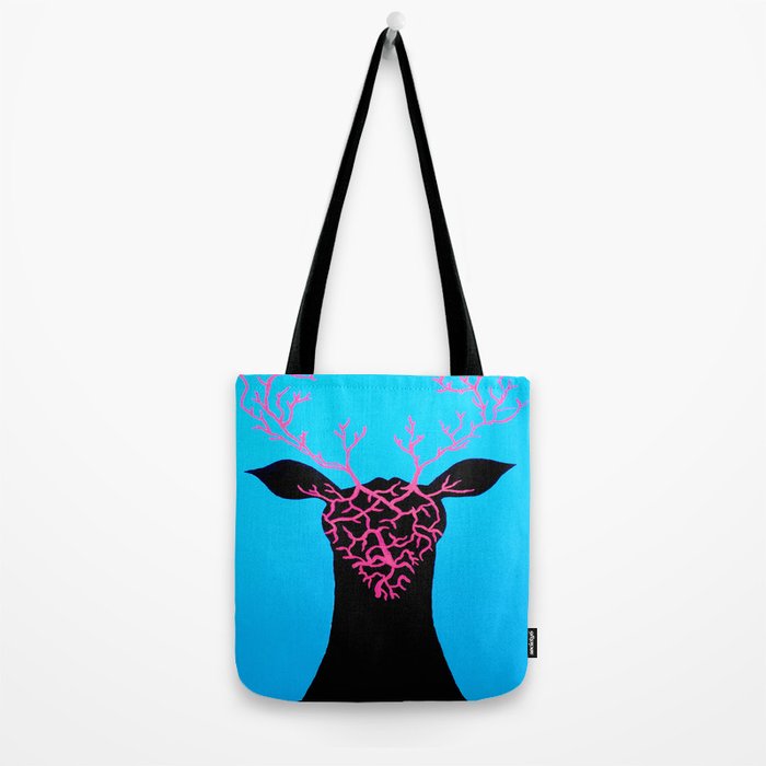 Unique And Trippy Deer Head Painting On Canvas Tote Bag By