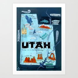 UTAH map Art Print