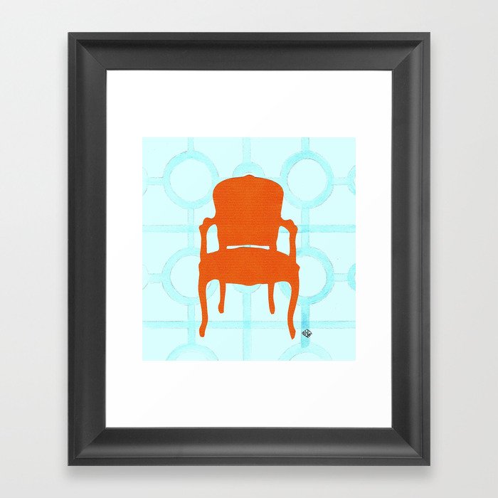 Orange Chair Silhouette on Aqua Framed Art Print