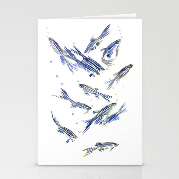 Fish art Danio zebra fish, gray-blue aquatic beach home decor Stationery Cards