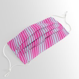 [ Thumbnail: Deep Pink and Light Blue Colored Lined/Striped Pattern Face Mask ]