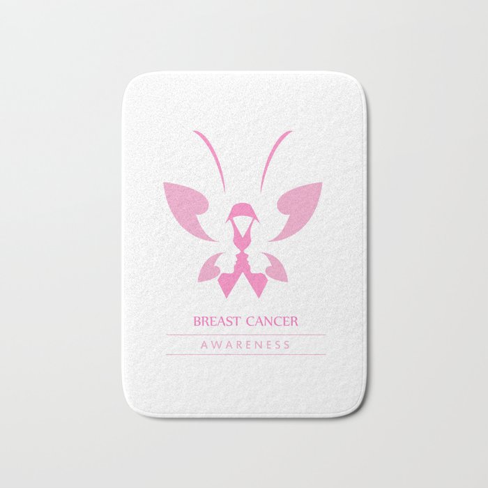 Pink ribbon with faces of women and butterfly to symbolize breast cancer awareness month october Bath Mat