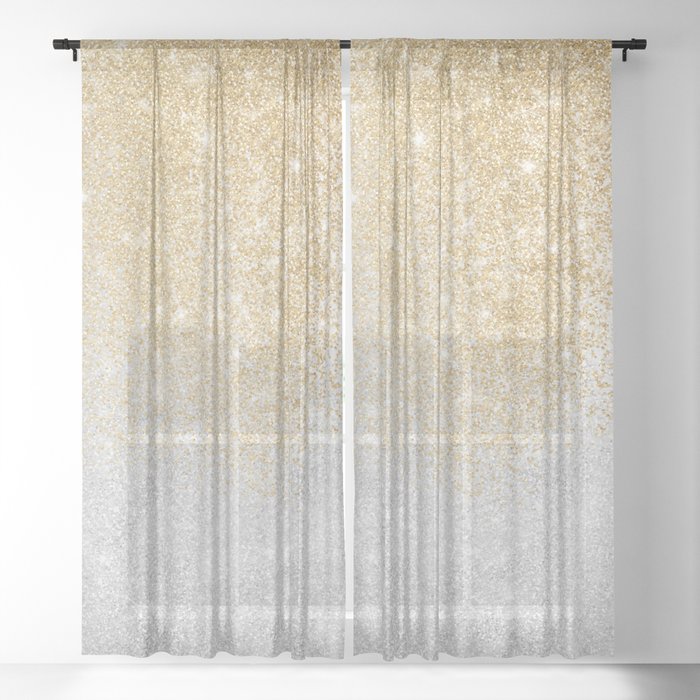 Gold and Silver Glitter Ombre Luxury Design Sheer Curtain