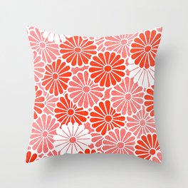 Retro Japanese Flowers, Red and White Throw Pillow