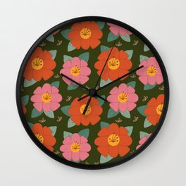 Camellia flower pattern Wall Clock | Camellia, Green, Pattern, Leaf, Digital, Jeju, Agirlnamedhoney, Jejuisland, Forest, Flowers 