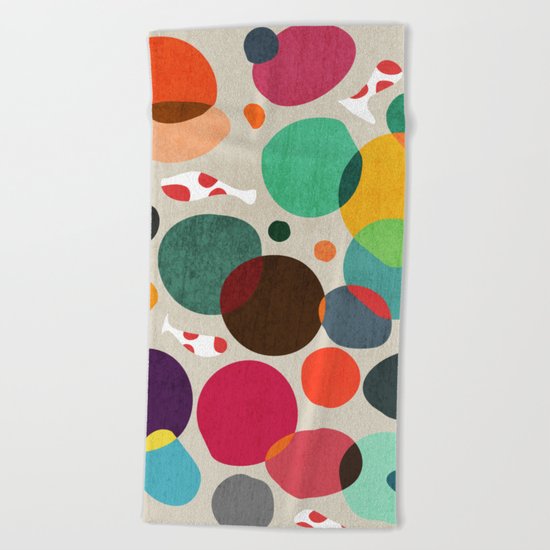 Lotus in koi pond Beach Towel
