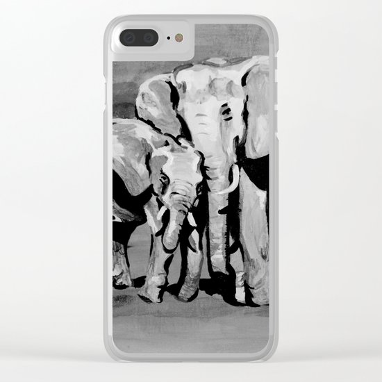 Black and white mother and baby elephant Clear iPhone Case