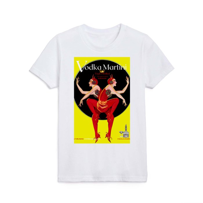 Devilishly dry vodka martini, bright yellow gold variation devil pitchfork vintage advertisement poster / posters Kids T Shirt