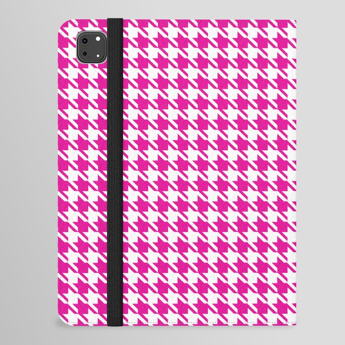 PreppyPatterns™ - Modern Houndstooth - white and magenta pink iPad Folio Case