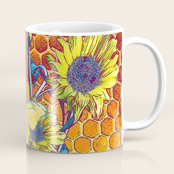 Grey Yellow Butterflies Sunflowers Artistic Honeycomb Drawing Coffee Mug By Sharlesart Society6,Simplistic Drawings