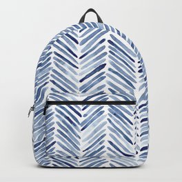 Indigo herringbone - watercolor blue chevron Backpack | Pattern, Brushstroke, Boho, Abstract, Scandi, Geometric, Scandinavian, Painting, Watercolor, Indigo 