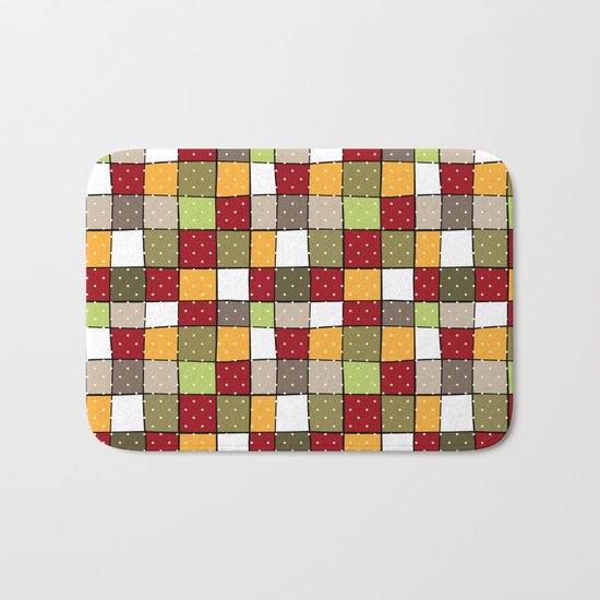 Retro . Squares with polka dots . Bath Mat