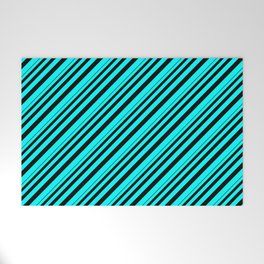 [ Thumbnail: Black and Cyan Colored Stripes Pattern Welcome Mat ]