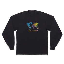 multicolored watercolor world map Long Sleeve T-shirt