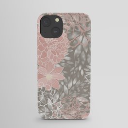 Floral Dahlias, Blush Pink, Gray, White iPhone Case