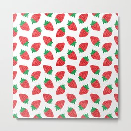 Cream Strawberries Pattern Metal Print | Berry, Vege, Fruitarianism, Fruit, Strawberries, Pattern, Fresh, Red, Fruits, Fields 
