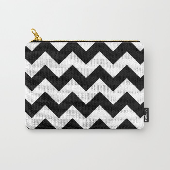 BLACK AND WHITE CHEVRON PATTERN - THICK LINED ZIG ZAG Carry-All Pouch