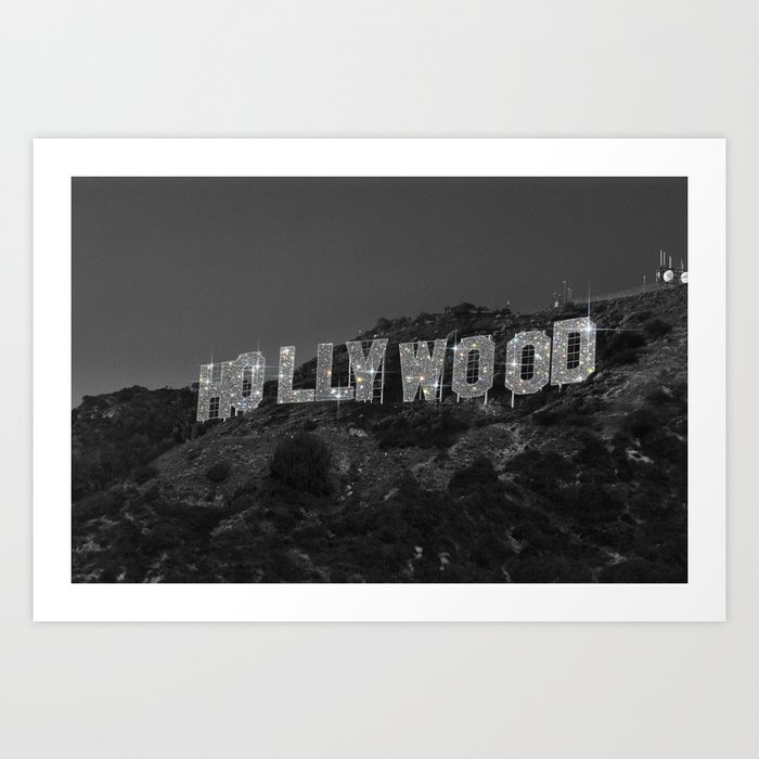 HOLLYWOOD SIGN | digital collage artwork | glitter shine | sparkle art | California | Los Angeles  Art Print