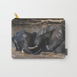 Two elephants playing in deep muddy water in Africa Carry-All Pouch
