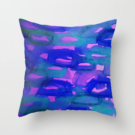 BEFORE THE DAWN - Deep Sultry Midnight Indigo Blue Pink Abstract Watercolor Painting Sunrise Dawn Throw Pillow