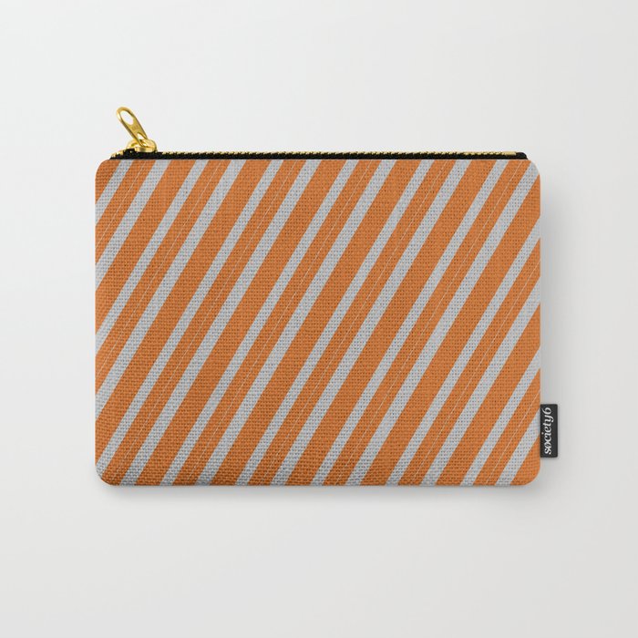 Chocolate & Grey Colored Striped Pattern Carry-All Pouch