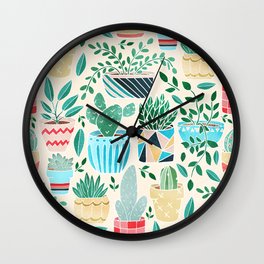 Fun Cacti in Pots Wall Clock