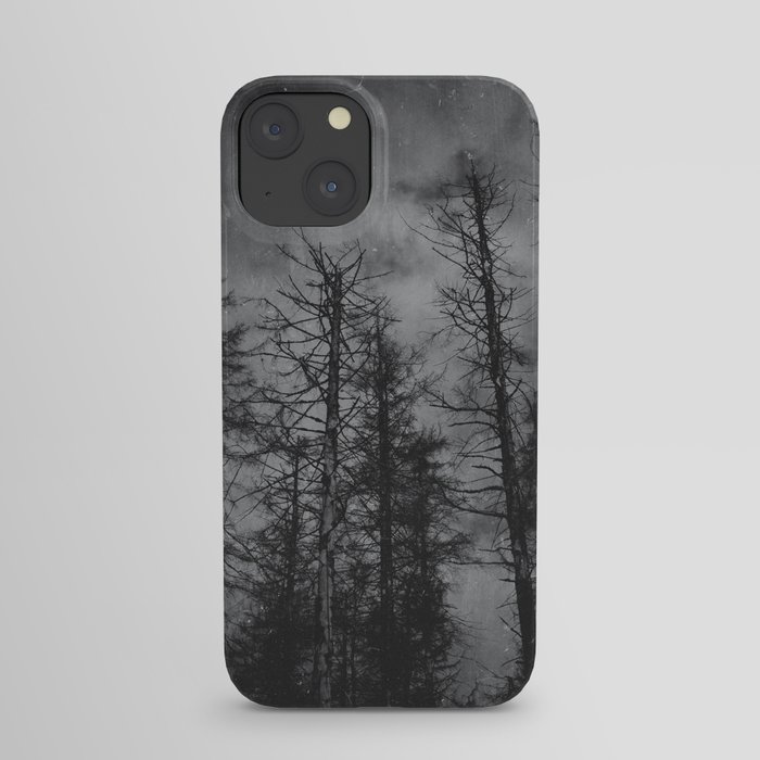 Transmission // Vintage Mountains Moody Forest With Dead Souls Cascadia Trees in Moonlight iPhone Case