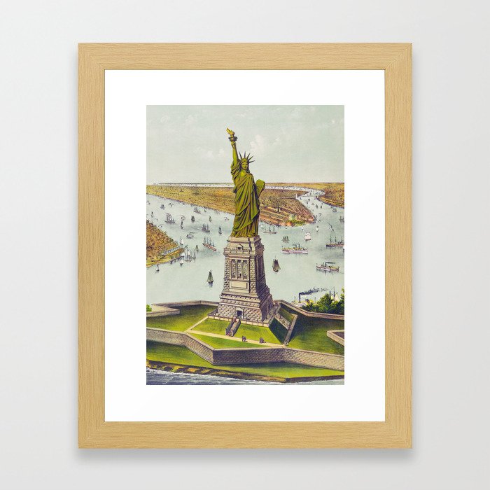 New York Vintage Travel Poster 1890s - New York Wall Art - Great Bartholdi Statue Framed Art Print