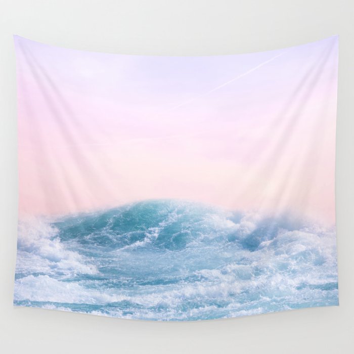 Pink Sunset | Blue Wave | Paradise | Landscape Photography | Pink Sky | Blue Water Wall Tapestry