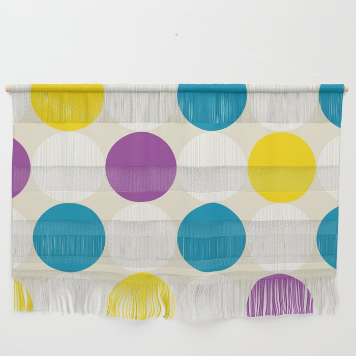 Yellow White Purple Blue Polka Dots on Beige Wall Hanging