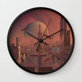Futuristic City with Space Ships Wall Clock