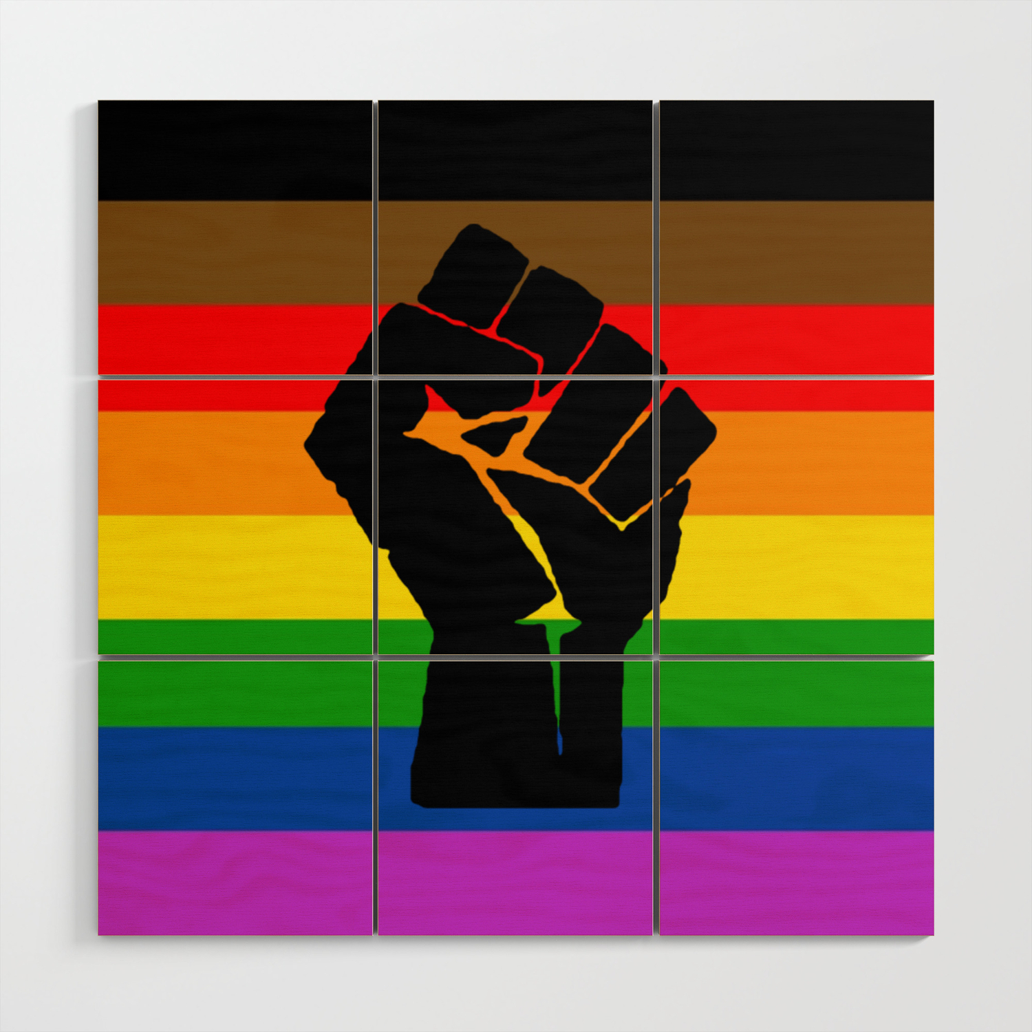 Lgbt Pride Flag More Colors Raised Fist More Pride Wood Wall Art By Lgbt Society6