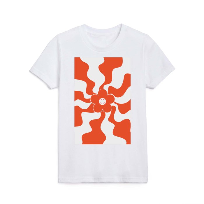 Happy Retro Daisy - Orange and White Kids T Shirt