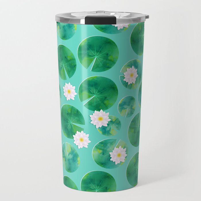 Lily Pads & White Water Lily Flowers Travel Mug