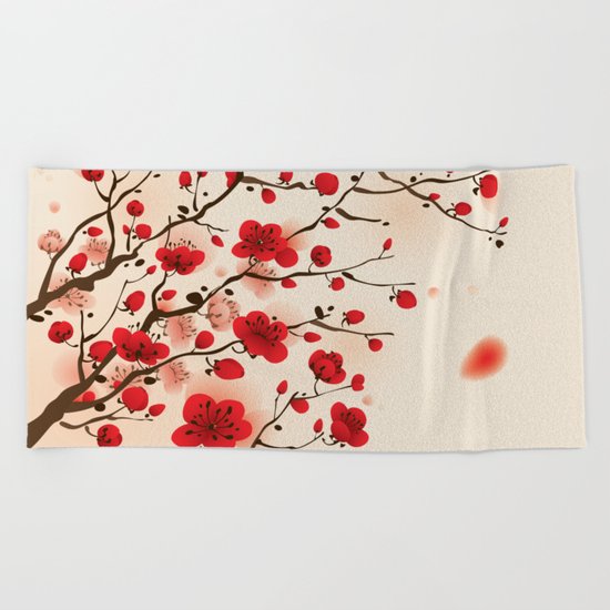 Oriental plum blossom in spring 006 Beach Towel