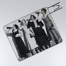 1925 women forced to drink whole bottles of cornac at airport security vintage black and white alcoholic beverages photograph - photography - photographs Picnic Blanket