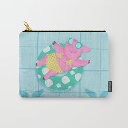Pink Pig at the Pool Carry-All Pouch | Cute Pink Pig, Vegan Gifts, Swimming Pool, Summer Designs, Pink Pig, Animal Illustration, Funny Pig, Pig Lover Gift, Pig Illustration, Happy Pigfarm Animal 