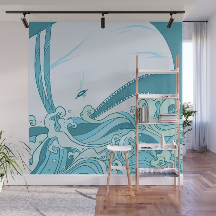 Moby Dick Illustration Wall Mural By Sharksndonuts Society6