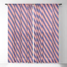 [ Thumbnail: Salmon & Midnight Blue Colored Pattern of Stripes Sheer Curtain ]