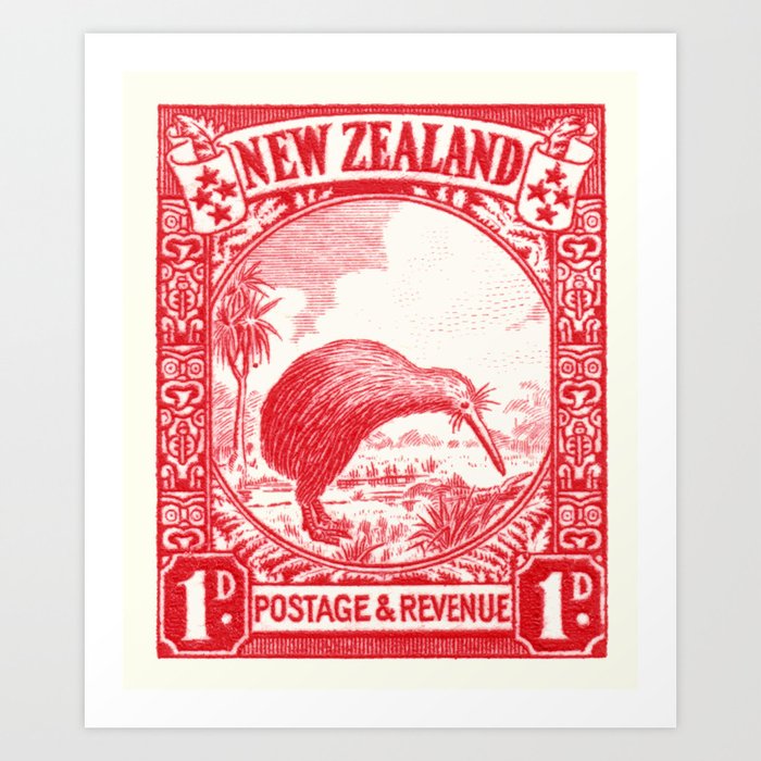 1936 NEW ZEALAND Kiwi Postage Stamp Art Print