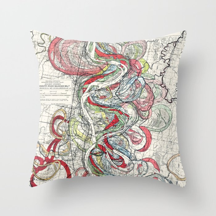 Beautiful Vintage Map of the Mississippi River Throw Pillow