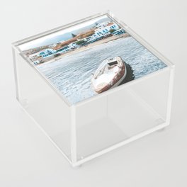 Small Fishers Boat in the Sea | Colorful Travel Photography on the Greek Islands Acrylic Box