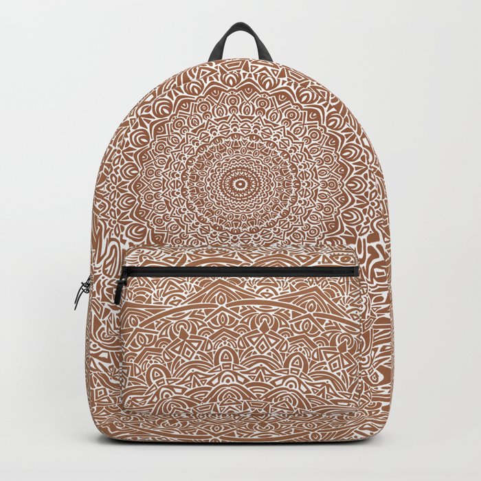 The Most Detailed Intricate Mandala (Brown Tan) Maze Zentangle Hand Drawn Popular Trending Backpack