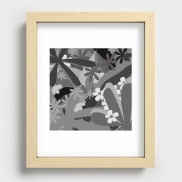 Floral Jungle Colorful Art Design Pattern in Black and White Recessed Framed Print